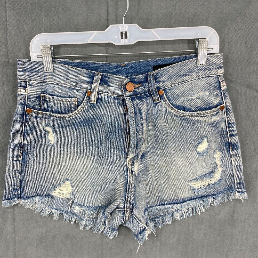 BlankNYC Denim Shorts Womens 28 Blue Light Washed Raw Hem 100% Cotton Cut Off